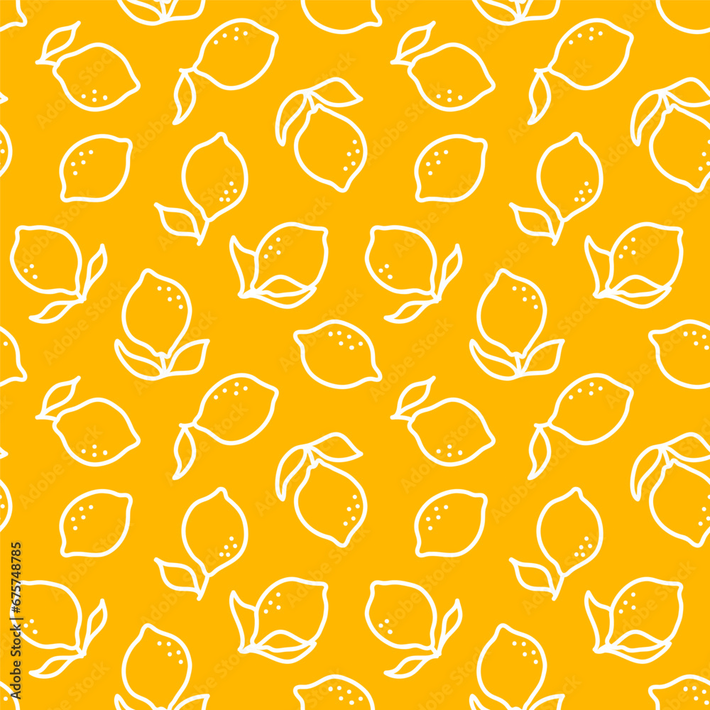 Yellow seamless pattern with white outline lemon