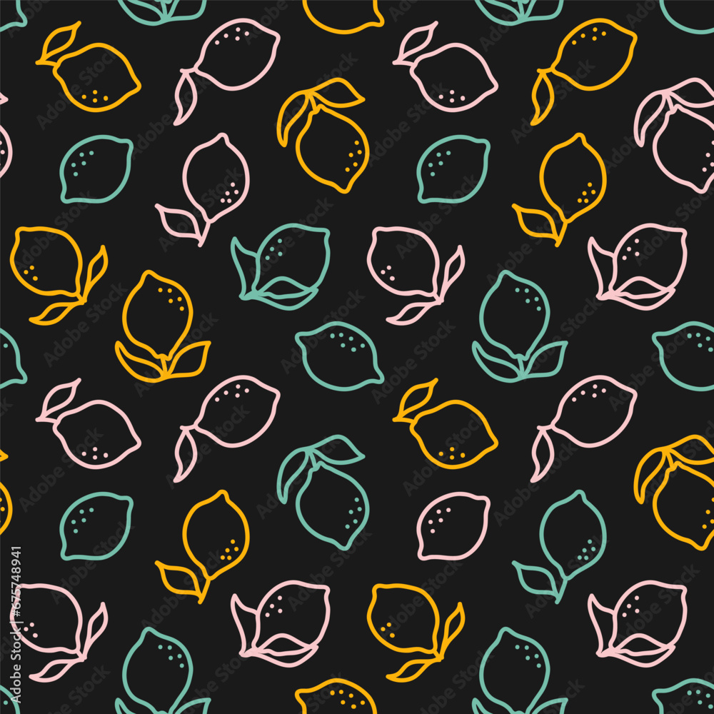 Seamless pattern with colorful outline lemons