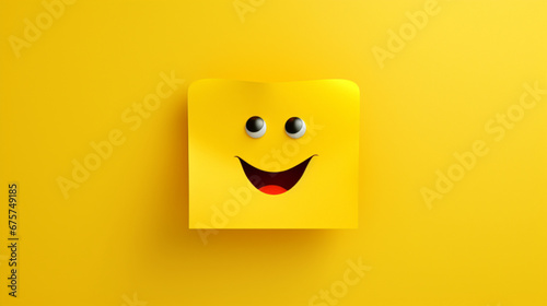 黄色い四角いチラシに明るい感情を表現した絵文字GenerativeAI