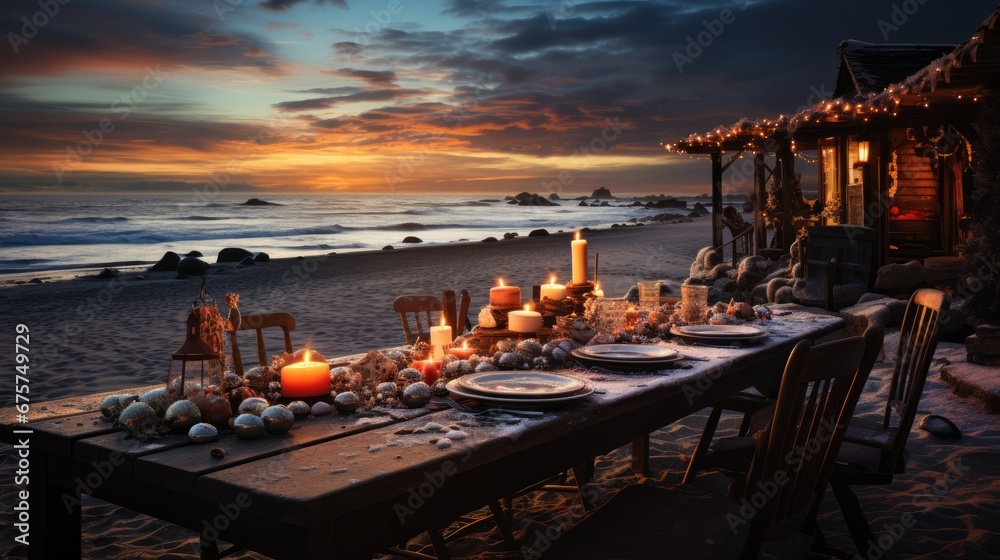 Fototapeta premium Christmas celebration on the beach