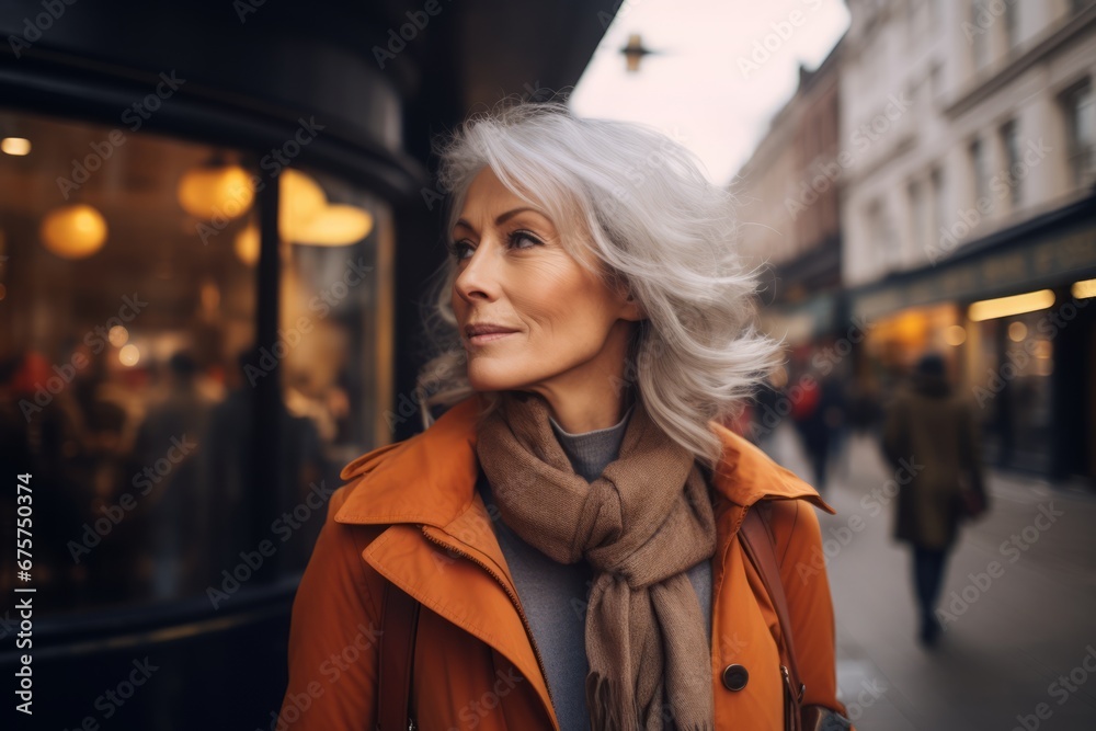 Beautiful middle-aged woman walking in the city. Portrait of a middle-aged woman in the city. Beautiful middle-aged woman walking in the city. Portrait of a middle-aged woman in the city.