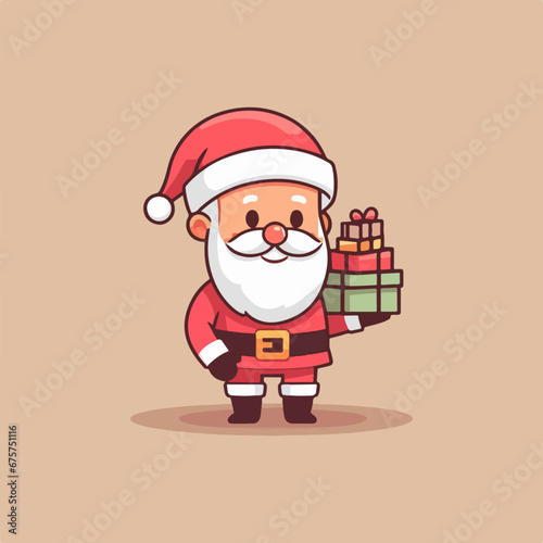 Hand drawn Cute santa claus logo, santa giving christmas gifts logo, santa cartoon logo