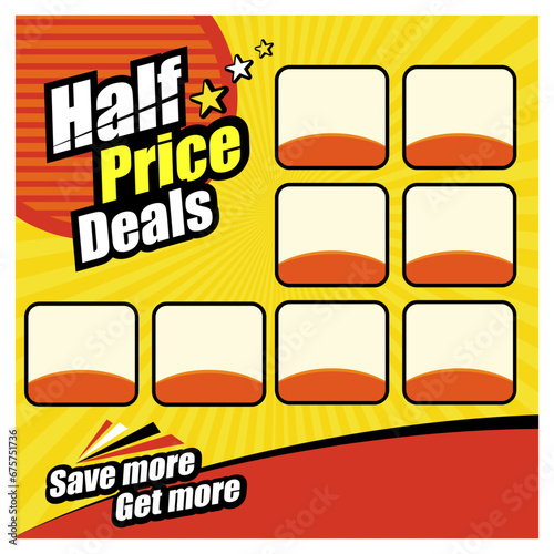 Half Price Deals Retail Advertising Promotional Poster, Flyer  Marketing Template Vector Design