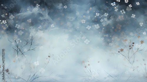 small white flowers dropping on snow background