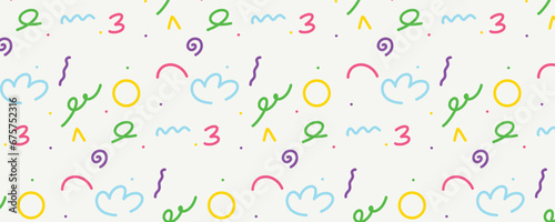 Vector fun line doodle colorful seamless pattern background