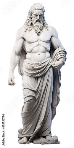 Ancient Greek god statue, antique Zeus sculpture isolated on white transparent background, historical monument