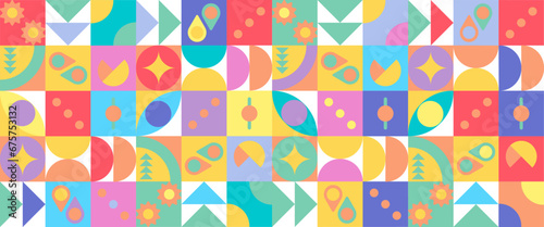 Colorful colourful modern minimalist mid century neo geometric mosaic bauhaus style memphis seamless pattern abstract vector illustration