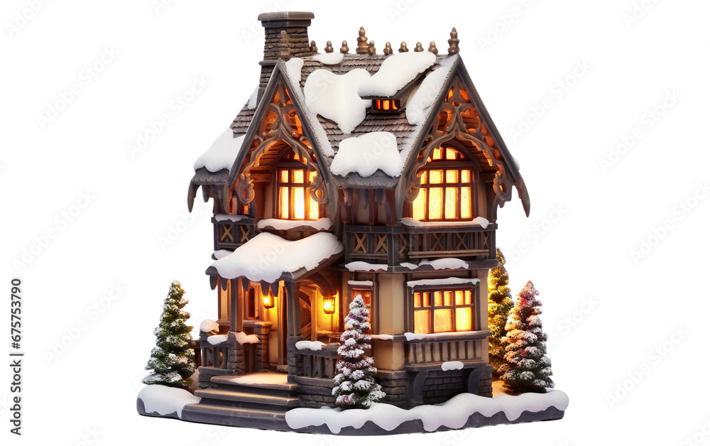 Amazing Beautiful a Miniature Christmas Village House with Intricate Design Isolated on Transparent Background PNG.