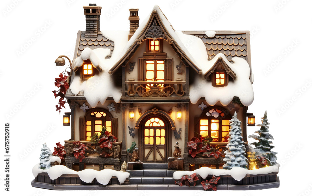 Portrait Stunning a Miniature Christmas Village House with Intricate Design Isolated on Transparent Background PNG.