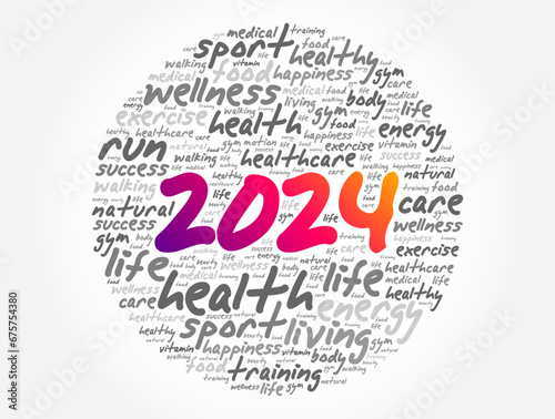 2024 health and sport goals word cloud, motivation concept background