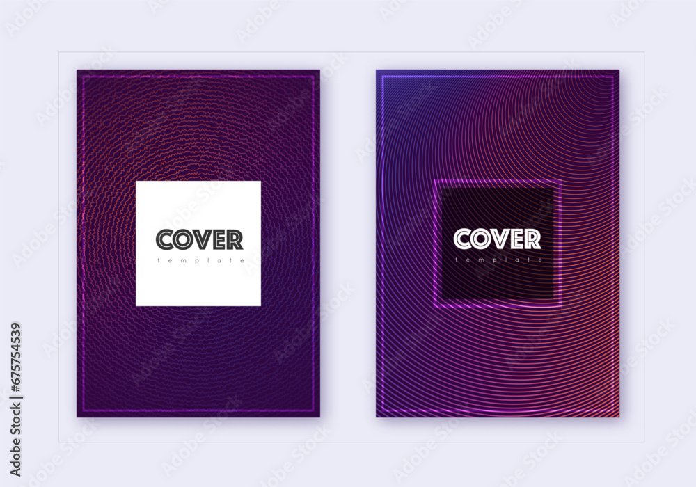 Hipster cover design template set. Violet abstract