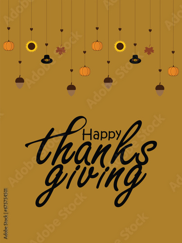 Happy thanksgiving day. Vector banner, greeting card with text Happy thanksgiving day