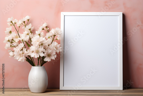 Blank poster mockup with vase