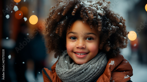 portrait of happy child in winter time