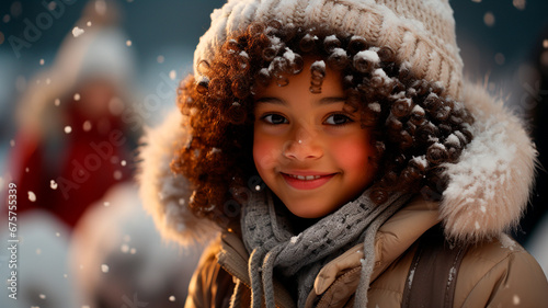 portrait of happy child in winter time