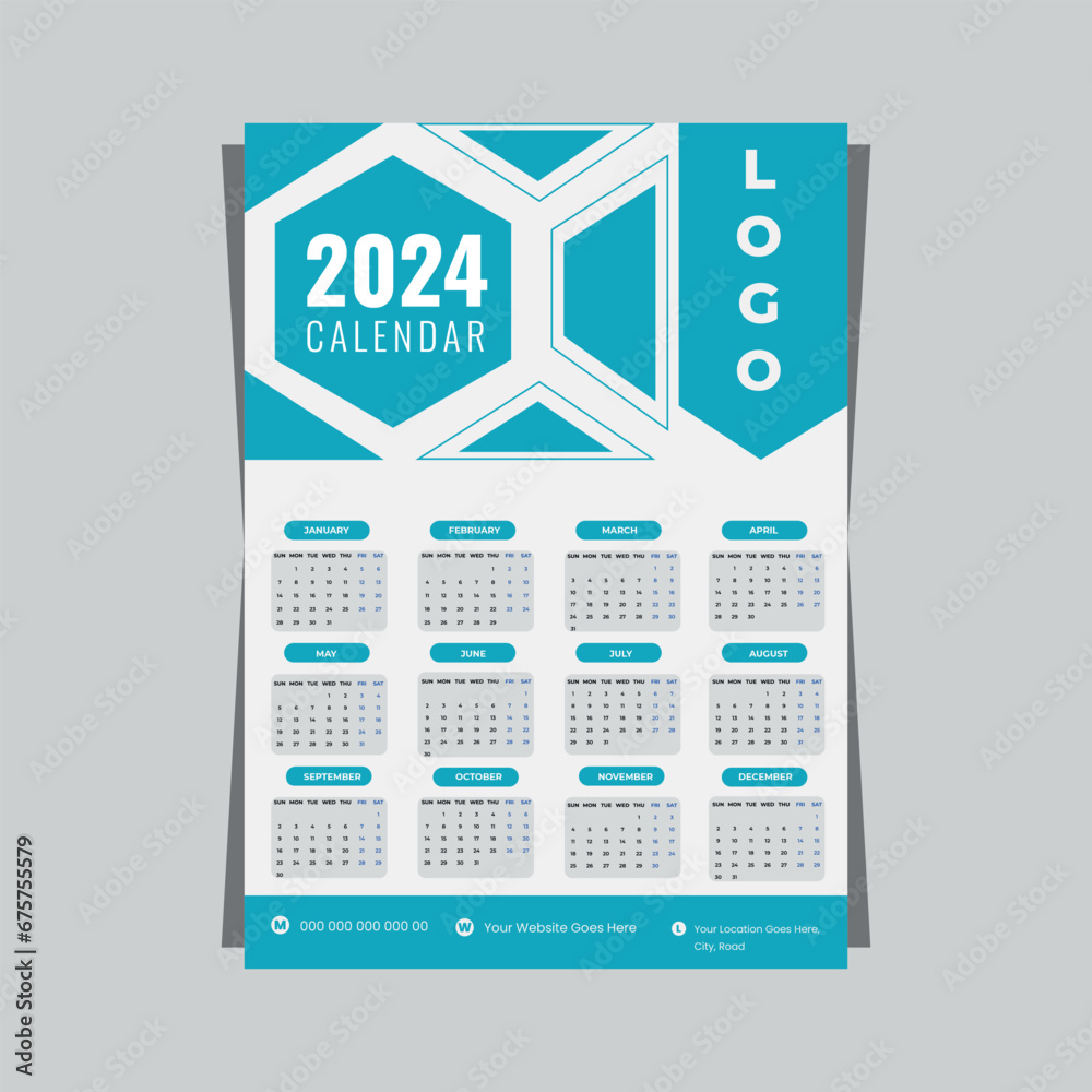 Vector 2024 calendar template with minimal style for new year, Calendar