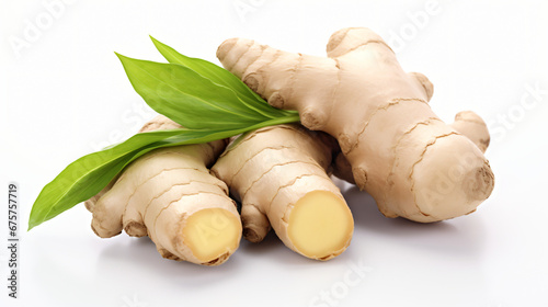Fresh ginger root or rhizome isolated on white background.