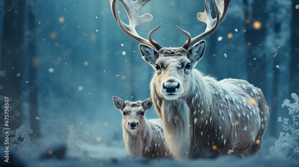 Realistic christmas background with reindeers Realistic christmas background with reindeers
