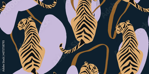 Tigers seamless pattern. Creative collage pattern. Fashionable template for design. 
