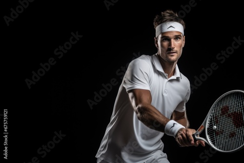 Male tennis player playing a match on a court. AI Generated © dark_blade