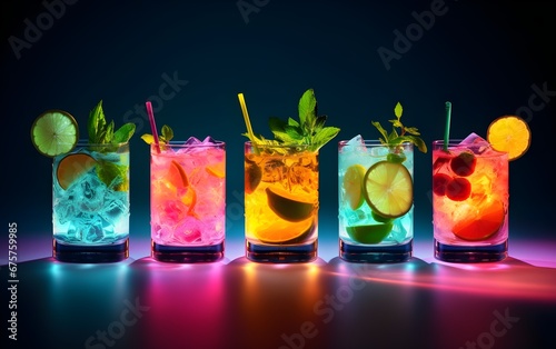 a row of colorful drinks