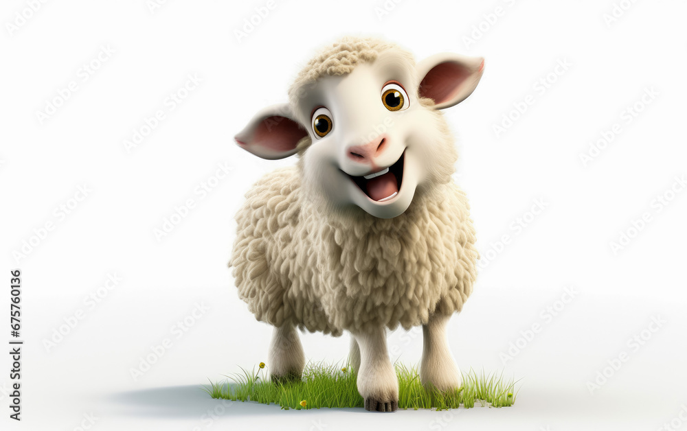 3D Style , Happy cute sheep cartoon character isolated on white background