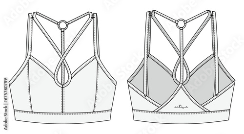 Sports bra, fitted crop top vest, Fashion Flat Sketch Vector Illustration, CAD, Technical Drawing, Flat Drawing, Template, Mockup.