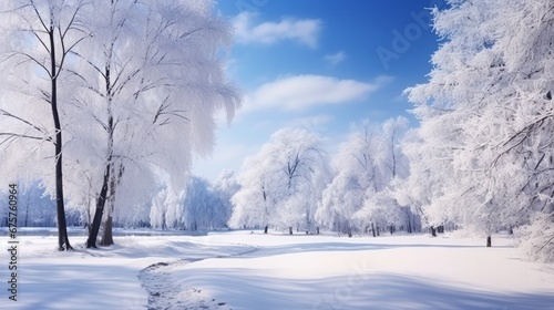 Beautiful winter landscape with in the park. natural background. © Emil