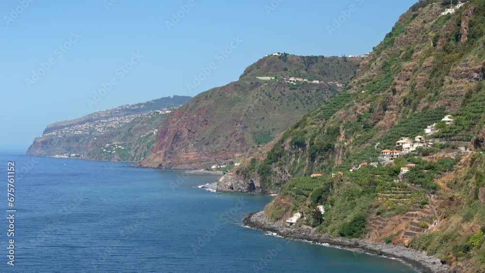 Aerial drone shot of Ponta do Sol, Madeira island, Portugal Aerial drone shot of Ponta do Sol, Madeira island, Portugal