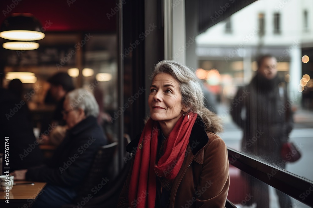 Portrait of a senior woman sitting in a cafe and looking away