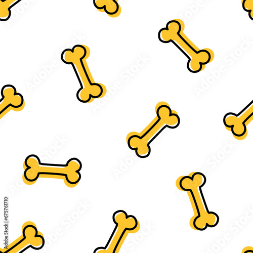 Seamless pattern with yellow bone and black outline