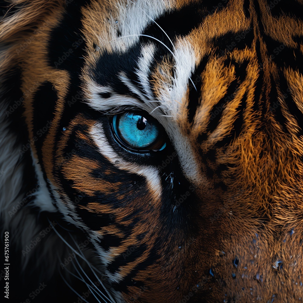 a close up of a tiger's face
