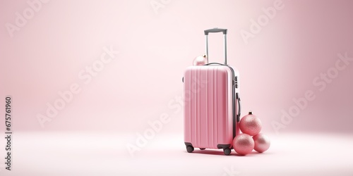 a pink suitcase with christmas ornaments