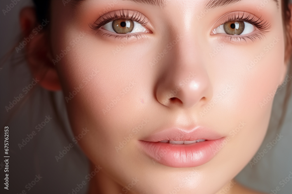 Beauty portrait of young woman with a healthy glowing skin is applying a skincare product Beauty portrait of young woman with a healthy glowing skin is applying a skincare product