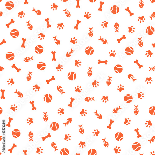Seamless pattern with orange pet elements photo