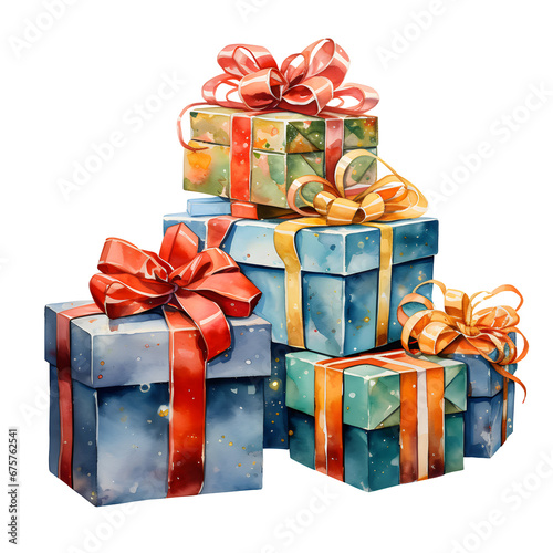 gift box painted in watercolor, present box gift.