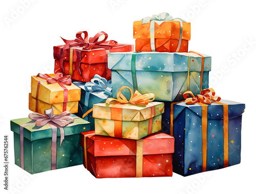 gift box painted in watercolor, present box gift.