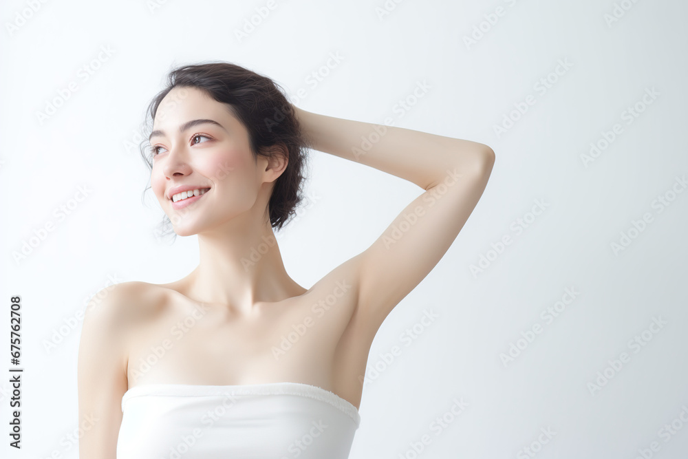 Woman showing her armpits - obrazy, fototapety, plakaty 