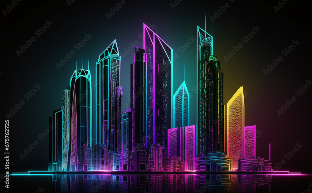 Futuristic Abu Dhabi Cityscape, Neon Lights, abstract city skyline
