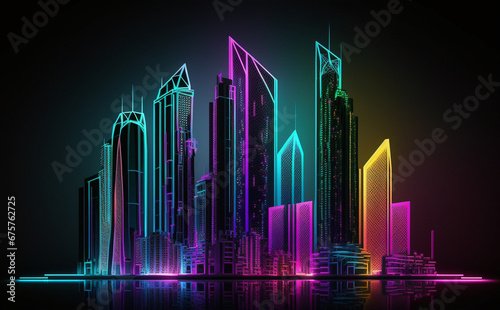 Futuristic Abu Dhabi Cityscape, Neon Lights, abstract city skyline