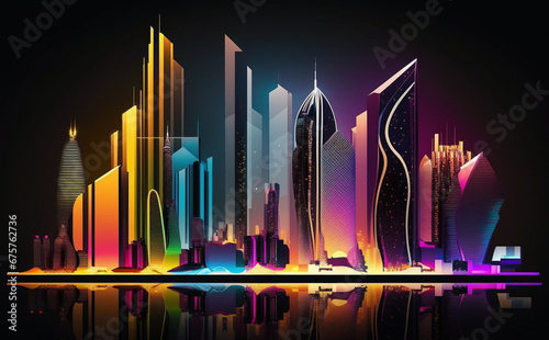 Futuristic Abu Dhabi Cityscape, Neon Lights, city skyline at night