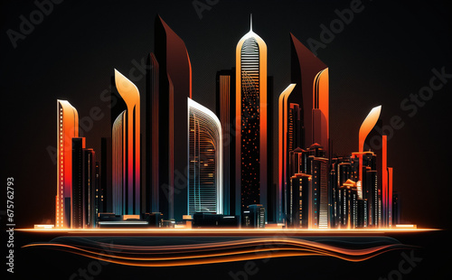 Futuristic Abu Dhabi Cityscape, Neon Lights, night city skyline