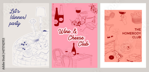 Collection of Retro posters. Friday evening dinner posters.  Food Poster template. Interior posters set. Inspiration posters. Editable vector illustration.