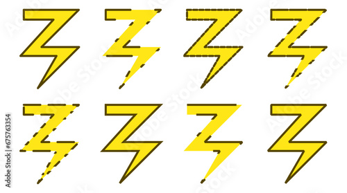Free Download Set of yellow lightning vector illustration with various lines style, cartoon style, electric, no background. - GFXLoad