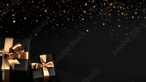elegant black friday theme with golden ribbon gifts and glittering background