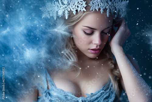 A young woman symbolizing winter  in the image of a fairytale winter fairy