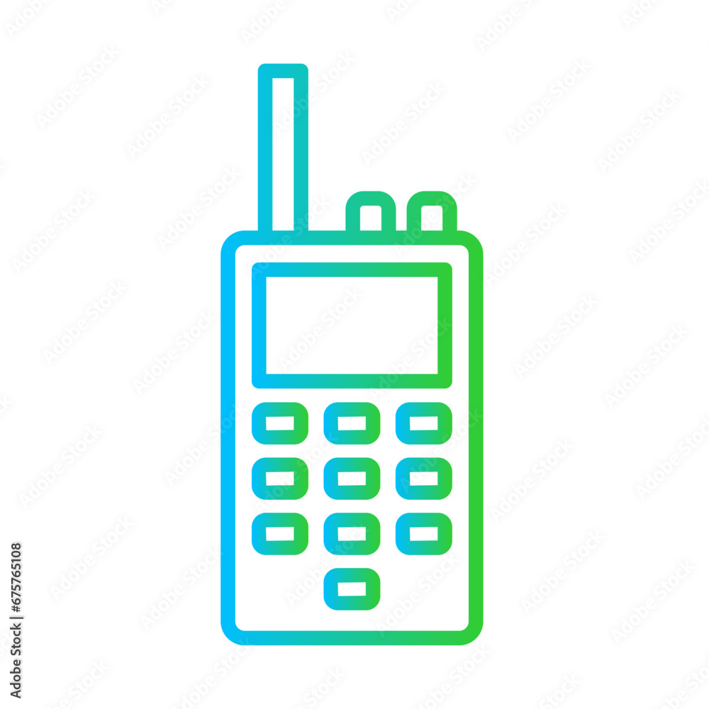 Walkie talkie mining industry icon with blue and green gradient outline style. radio, talkie, walkie, communication, technology, wireless, transceiver. Vector Illustration
