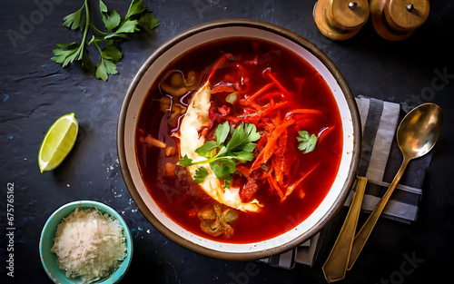 Capture the essence of Borscht in a mouthwatering food photography shot Generative AI