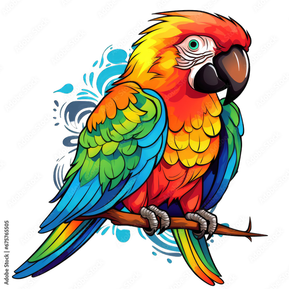 colourfull parrot . Clipart PNG image . Transparent background . Cartoon vector style . Generative AI colourfull parrot . Clipart PNG image . Transparent background . Cartoon vector style . Generative AI