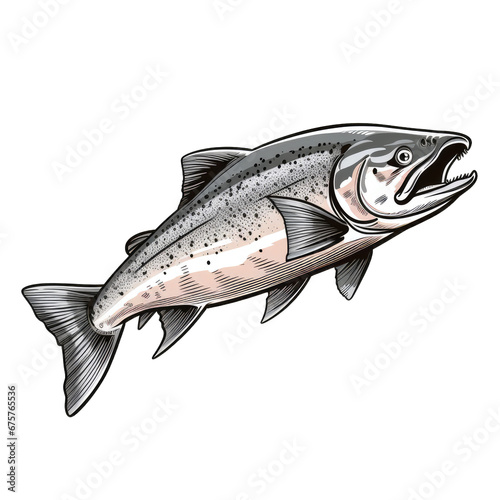 salmon river fish . Clipart PNG image . Transparent background . Cartoon vector style . Generative AI  photo